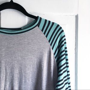 EUC LuLaRoe Randy Tee - Mint Black Gray Stripes